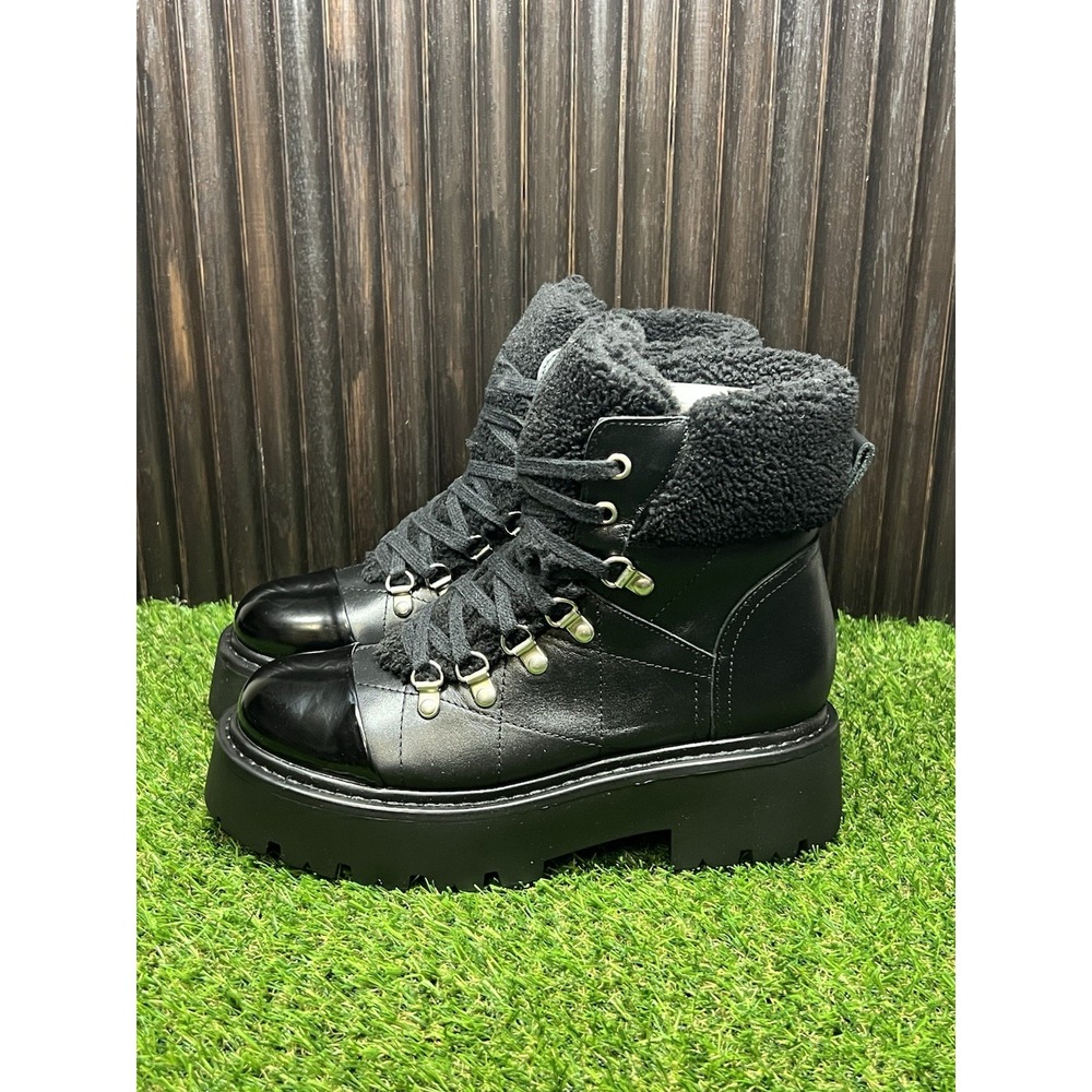 Size 7.5 -Steve Madden Reyen Lace Up Combat Platform Hiker Boots Shearling Black